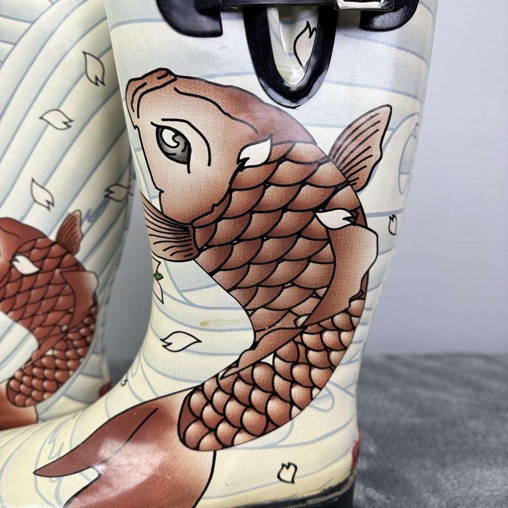 Chooka  Vintage Rain Galoshes Duck Boots KOI FISH POND Fun & Festive Boots Sz‎ 6 - Picture 10 of 10